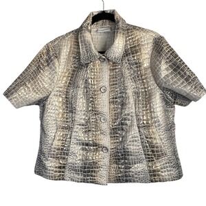 Chicos Metallic Faux Crocodile Embossed Short Sleeve Jacket Gold/Silver - Size 3